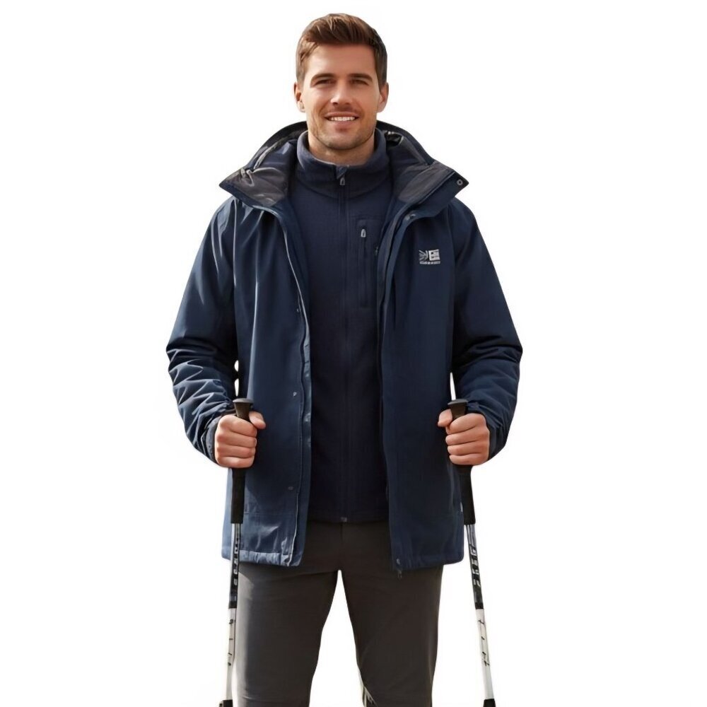 Karrimor Waterproof Weathertite 3In1 Jacket Navy Full Zip Hook and Loop Size XL